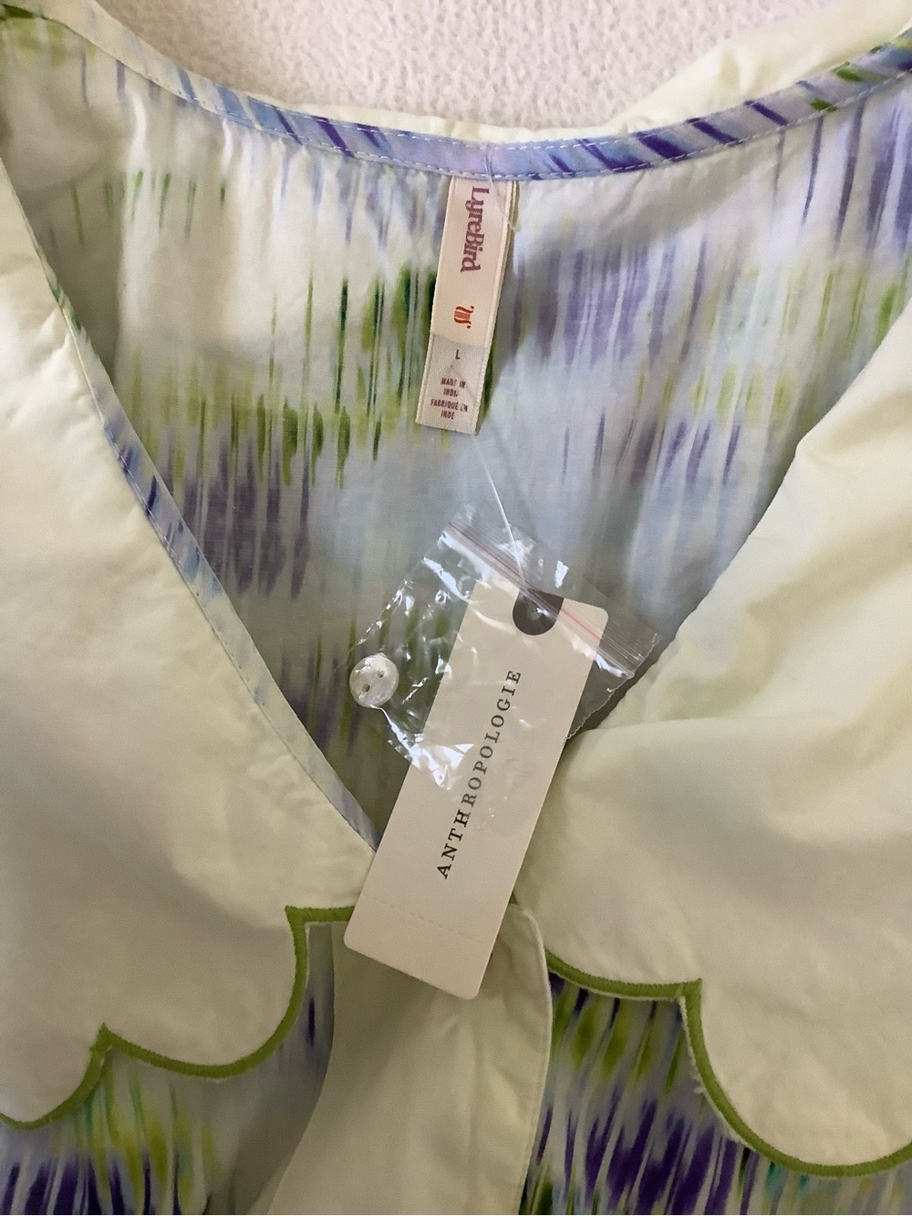 Anthropologie LyreBird Scalloped Collar Buttondown Shirt , Women’s Sz. L, NEW - Picture 7 of 14